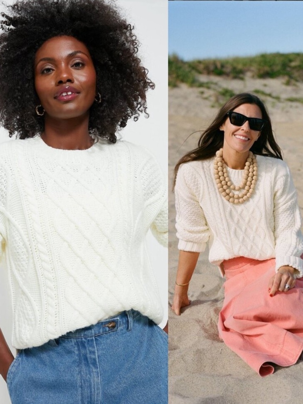 Tuckernuck Hyacinth House Ivory Cable Knit Courchevel Crewneck Sweater XXL